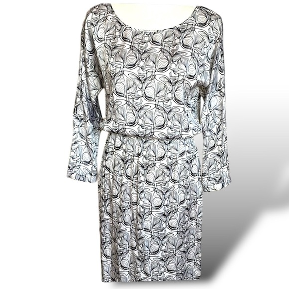 Thomas Wylde Black White Silk Skull Dress Cinched Waist Unfinished Hem Sz Medium - Picture 4 of 14